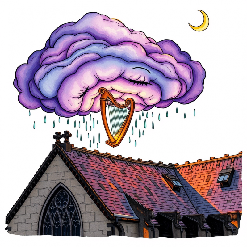 Whimsical Illustration of a Purple Cloud with Closed
