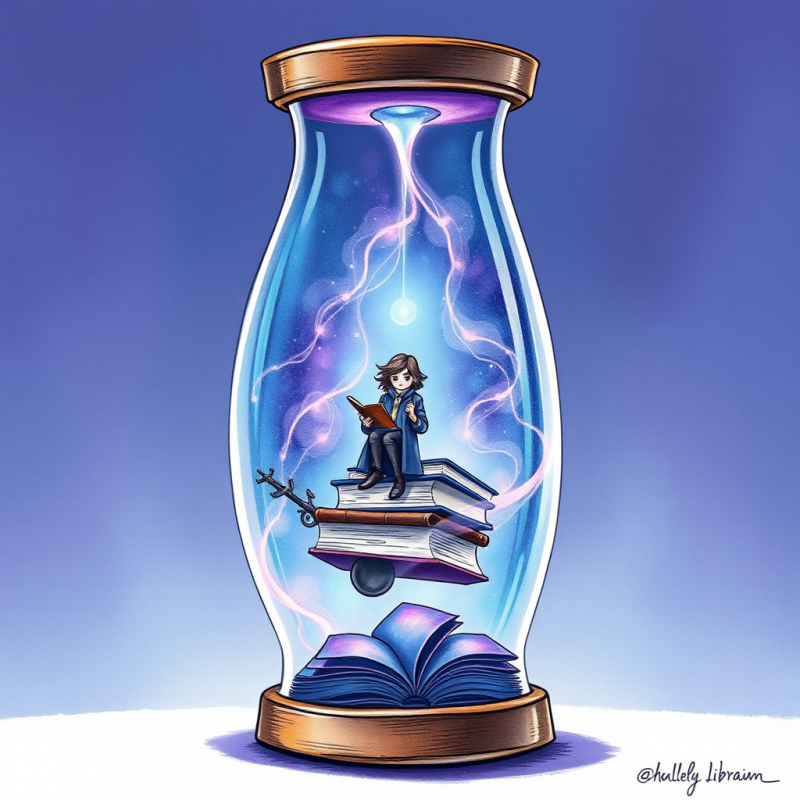 Whimsical Illustration of a Young Scholar Reading