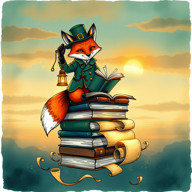 Whimsical Ink Illustration of a Fox Dressed as a Victor...