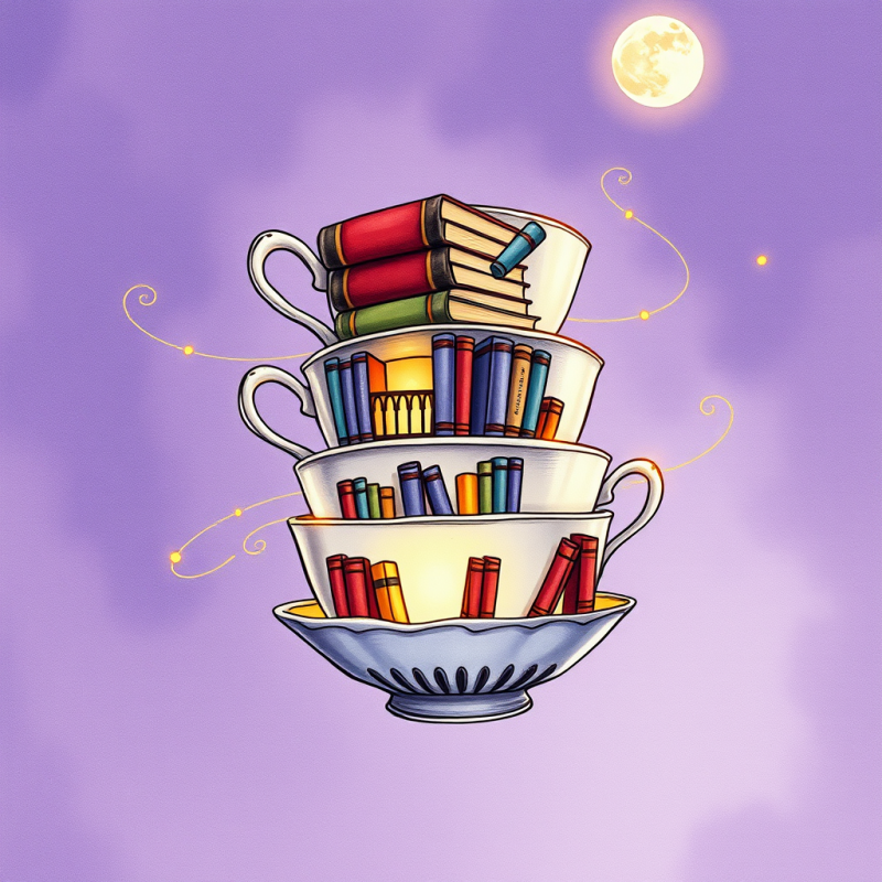 Whimsical Stack of Floating Teacups Filled with