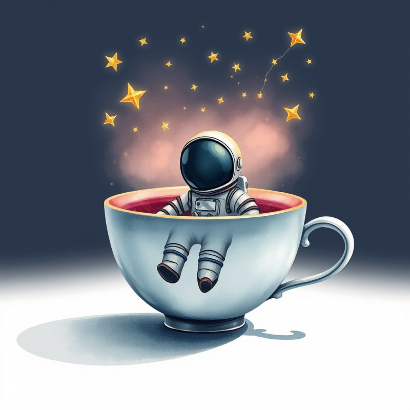 Whimsical Watercolor Illustration of a Melancholic Astr...