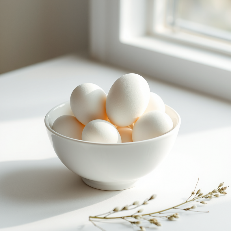White Eggs in White Bowl on White Surface Pure