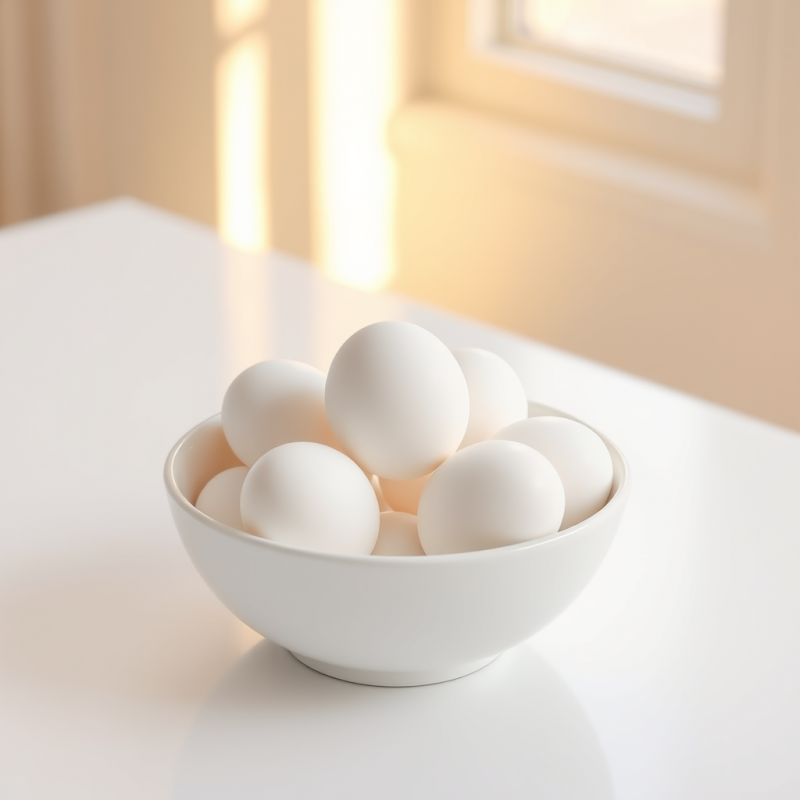 White Eggs in White Bowl on White Surface Pure