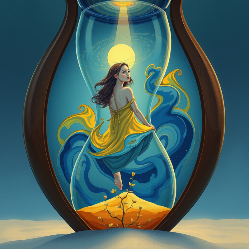 Woman in a Flowing Yellow and Blue Gown Floats