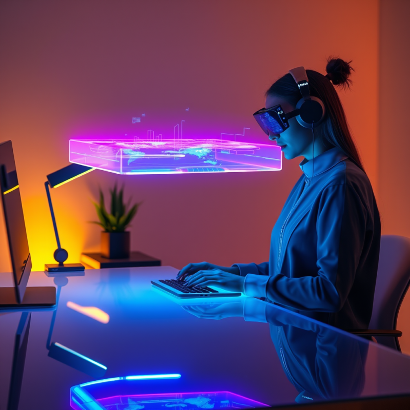 Woman in a Futuristic Setting Uses a Glowing