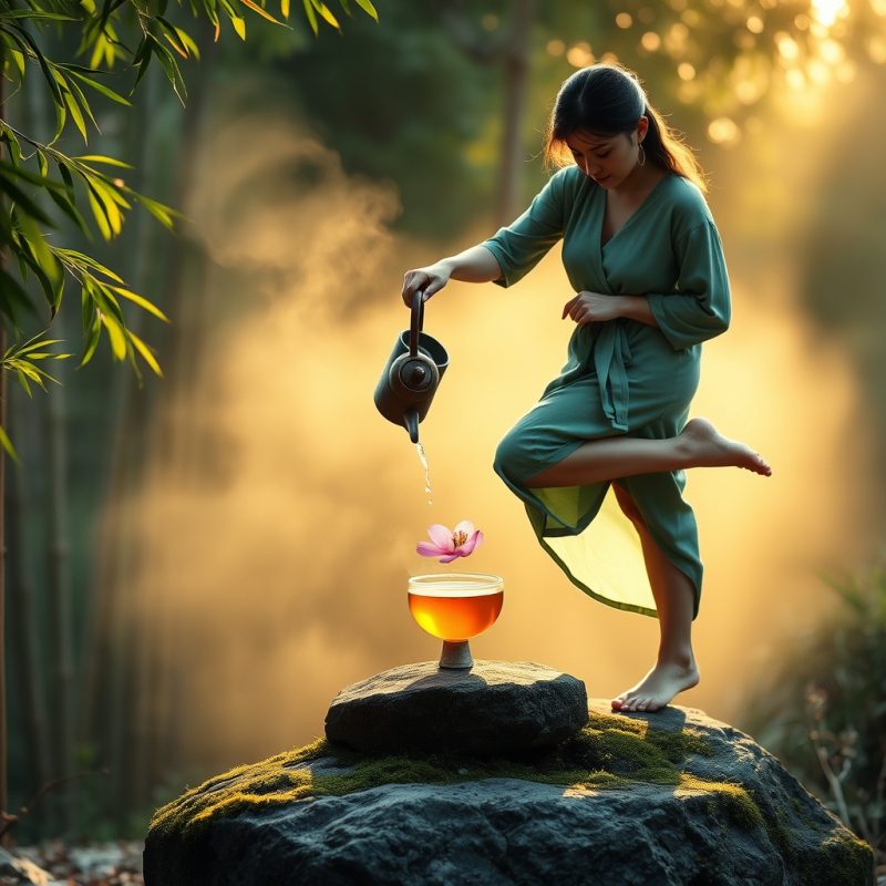 Woman in a Jade-green Wrap Dress