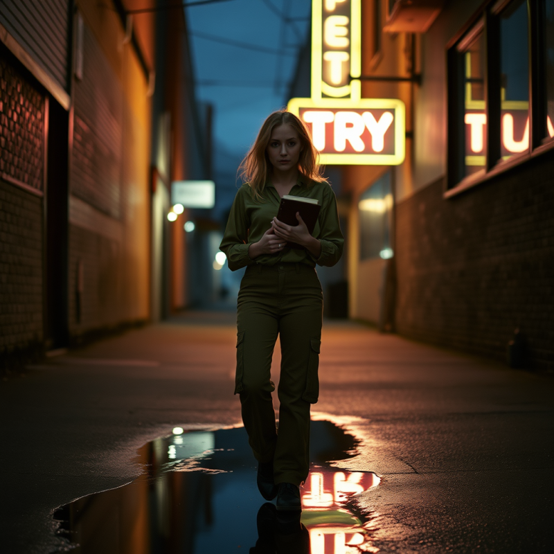 Woman in a Moody Twilight Alley