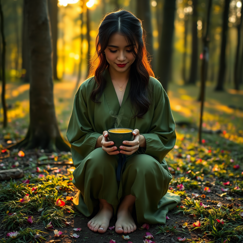 Woman in a Moss-green