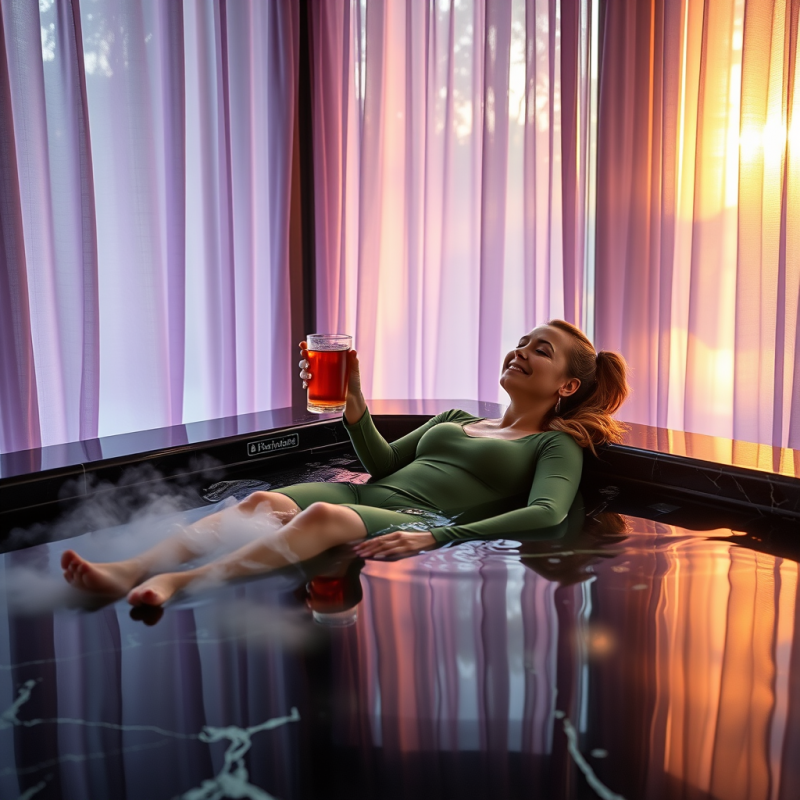 Woman in a Moss-green Athleisure Set Floats Serenely In...