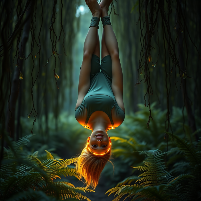 Woman in a Moss-green Athleisure Set Stretches Upside D...