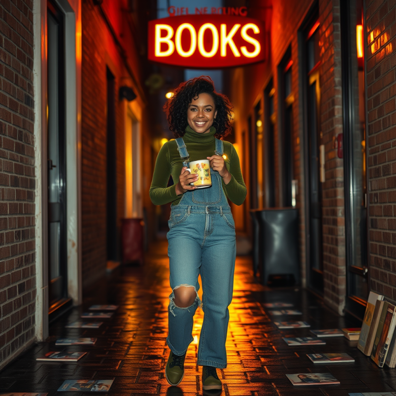 Woman in a Moss-green Velvet Turtleneck and Distressed ...