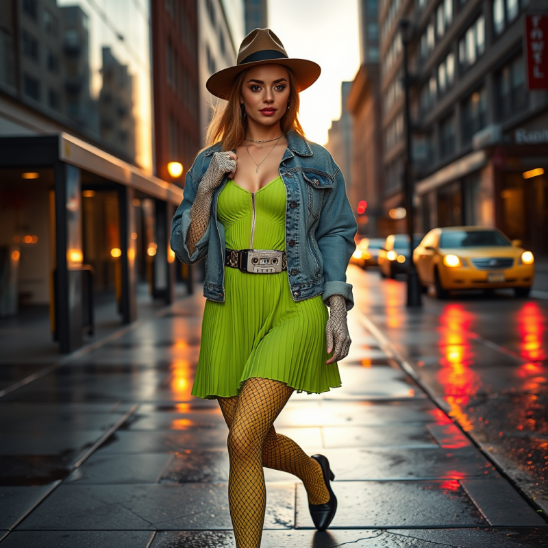 Woman in a Retro 80s-coded Outfit—acid-green Pleated ...