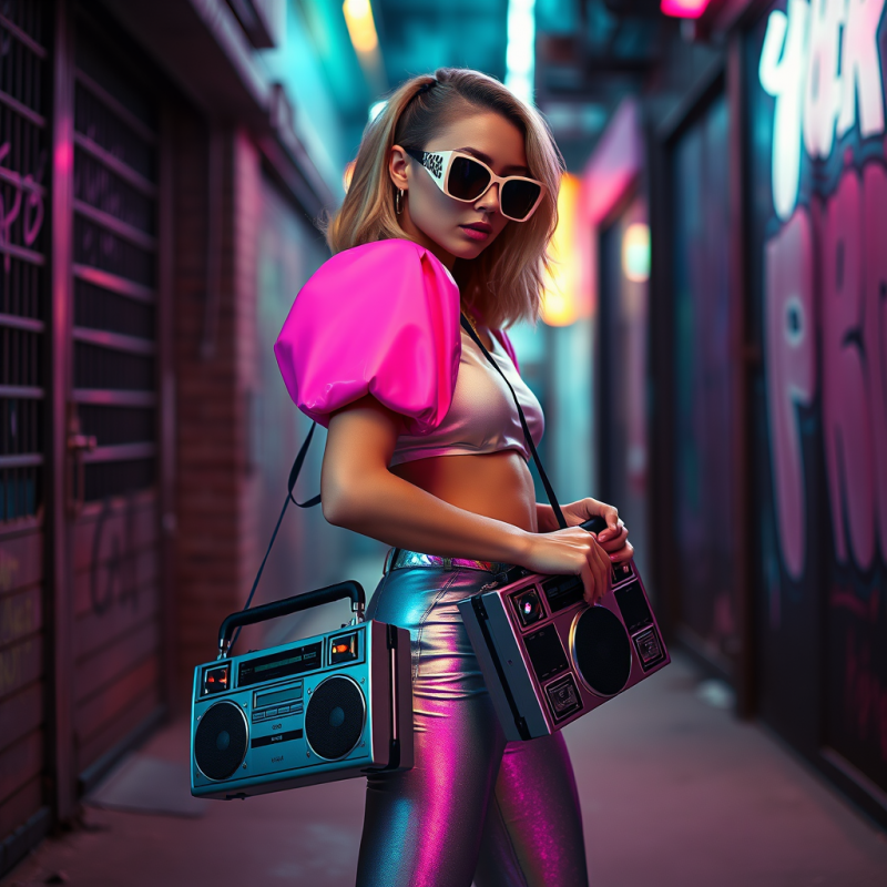 Woman in a Retro-futuristic 80s-coded Outfit—chunky N...
