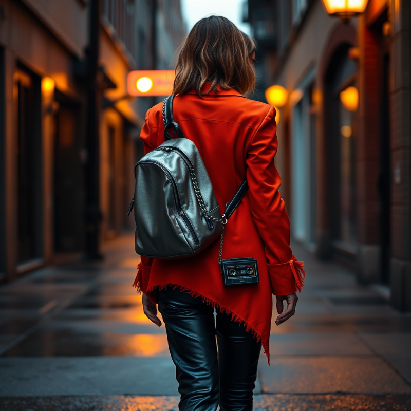Woman in a Rust-orange Double-breasted Blazer with Fray...