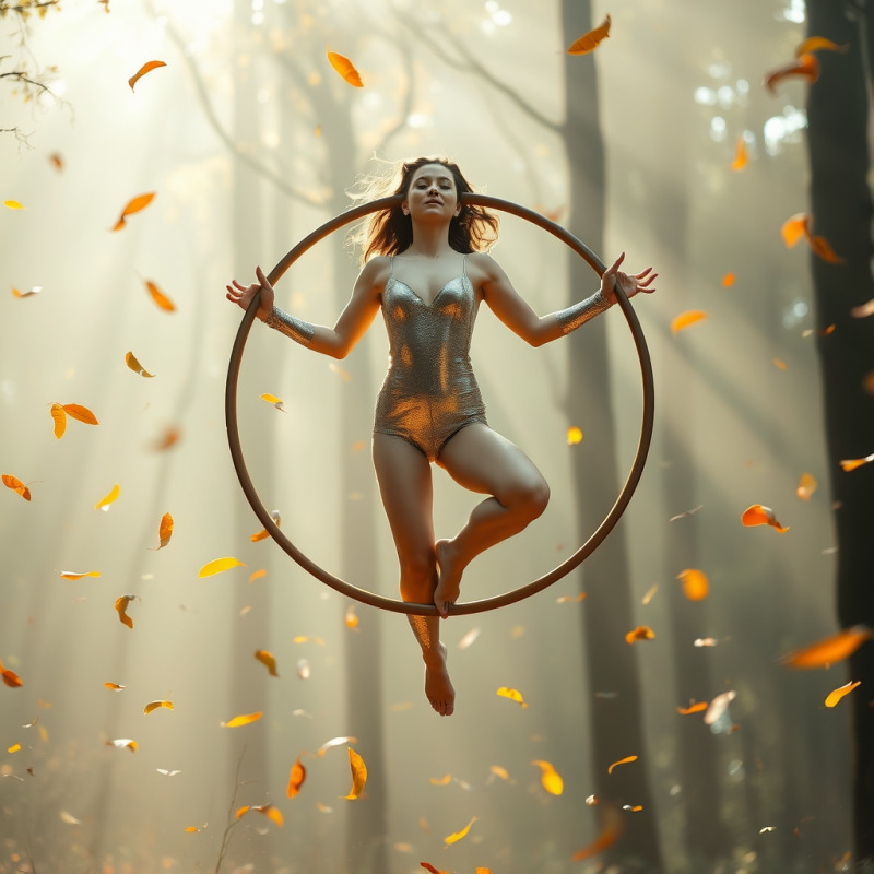 Woman in a Shimmering Silver Bodysuit Gently Floating M...