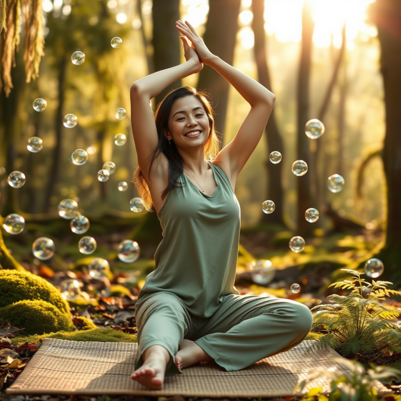 Woman in a Soft Moss-green Loungewear Set