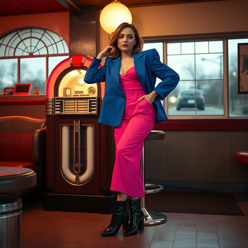 Woman in a Vintage 1980s-inspired Outfit—electric Blu...