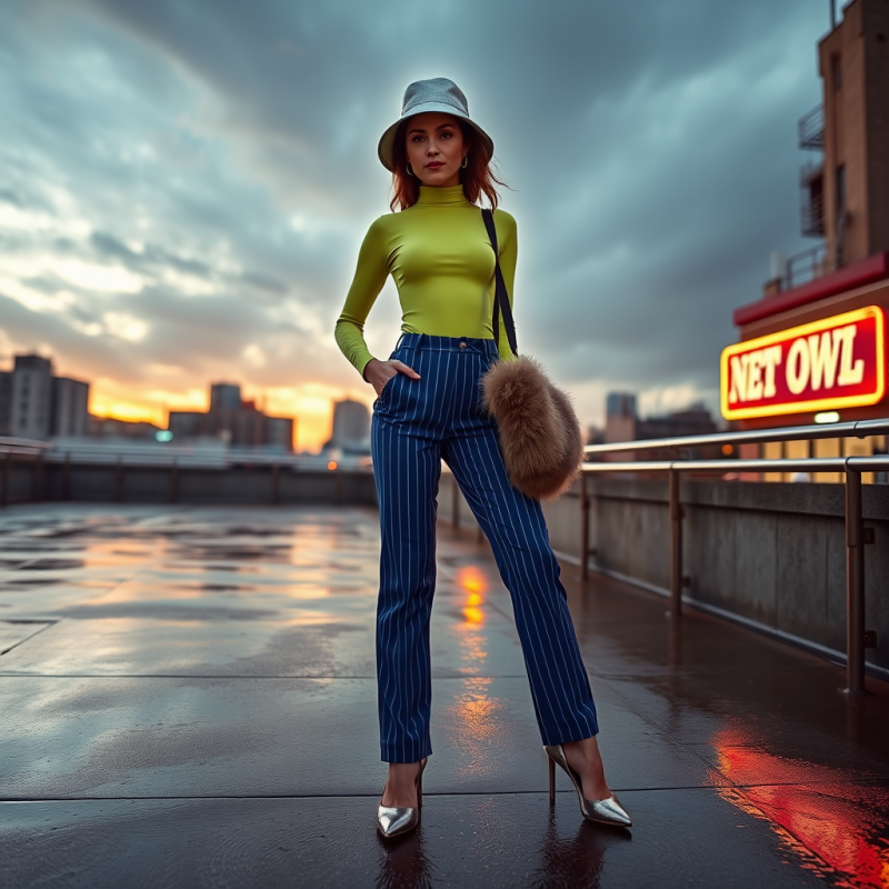 Woman in a Vintage 80s-coded Fashion Ensemble—neon Li...