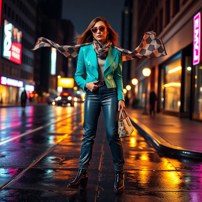 Woman in a Vintage 80s-coded Power Suit—electric Turq...