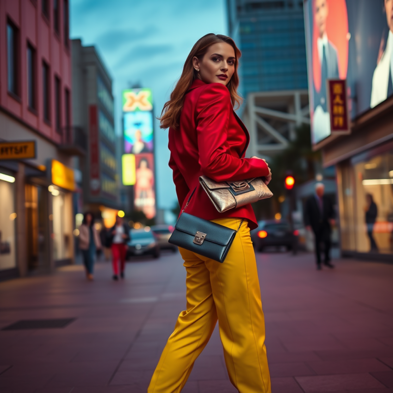 Woman in a Vintage 80s Power Suit—crimson Satin Blaze...