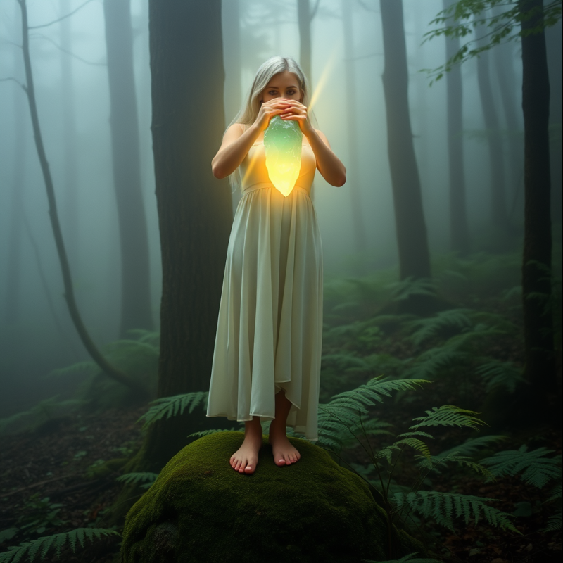 Woman with Silver Hair and Bare Feet Stands Barefoot On...