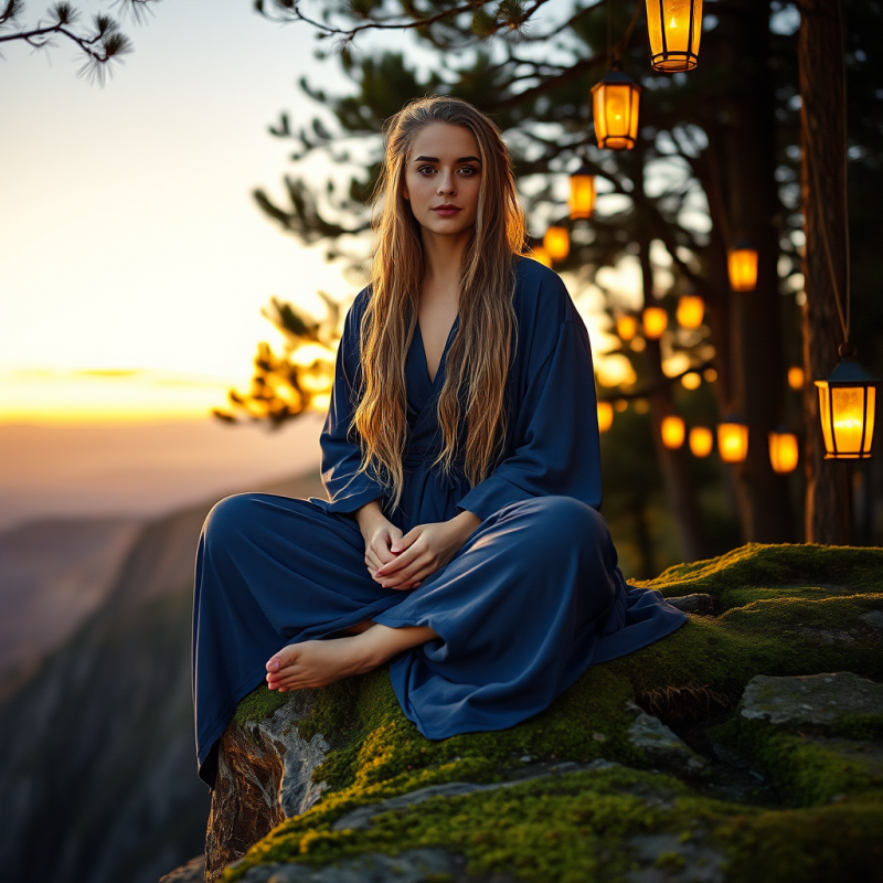 Woman with Silver-streaked Braids Sits Cross-legged on ...