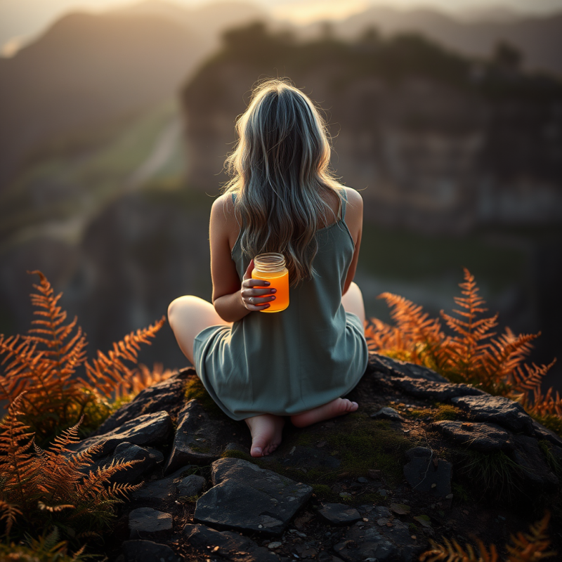 Woman with Silver-streaked Hair Sits Cross-legged on a ...