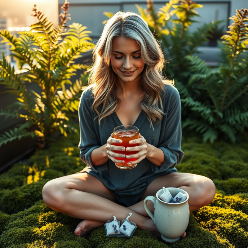 Woman with Silver-streaked Hair Sits Cross-legged on a ...