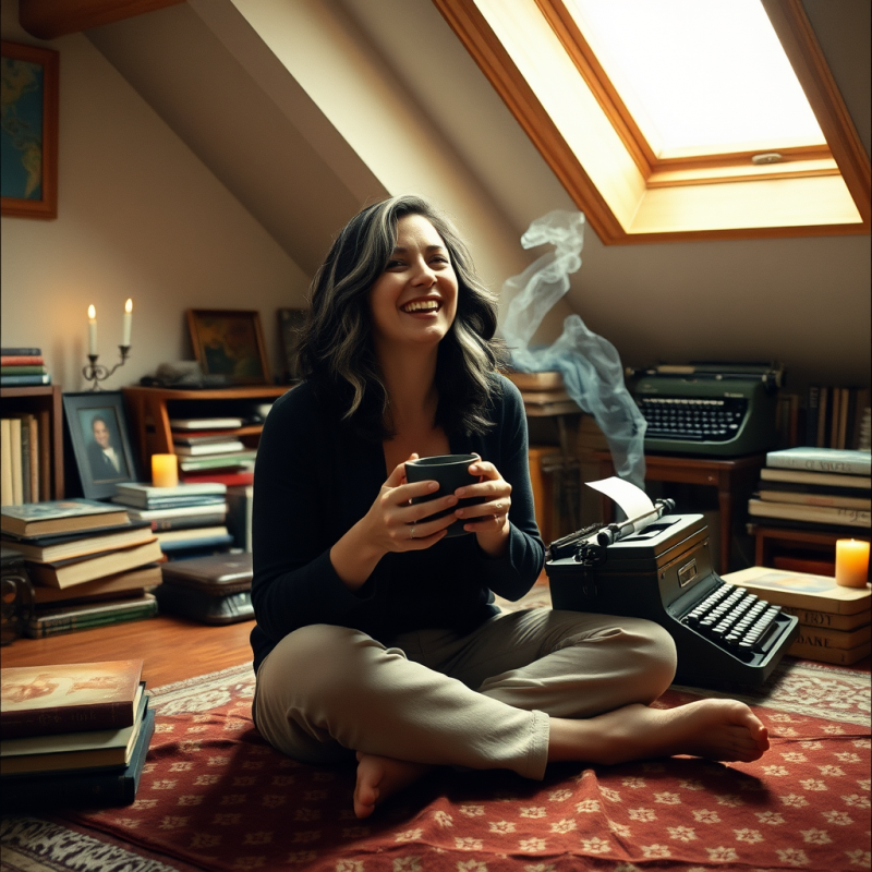 Woman with Silver Streaks in Her Dark Curls