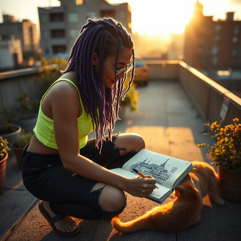 Woman with Vibrant Purple Dreadlocks