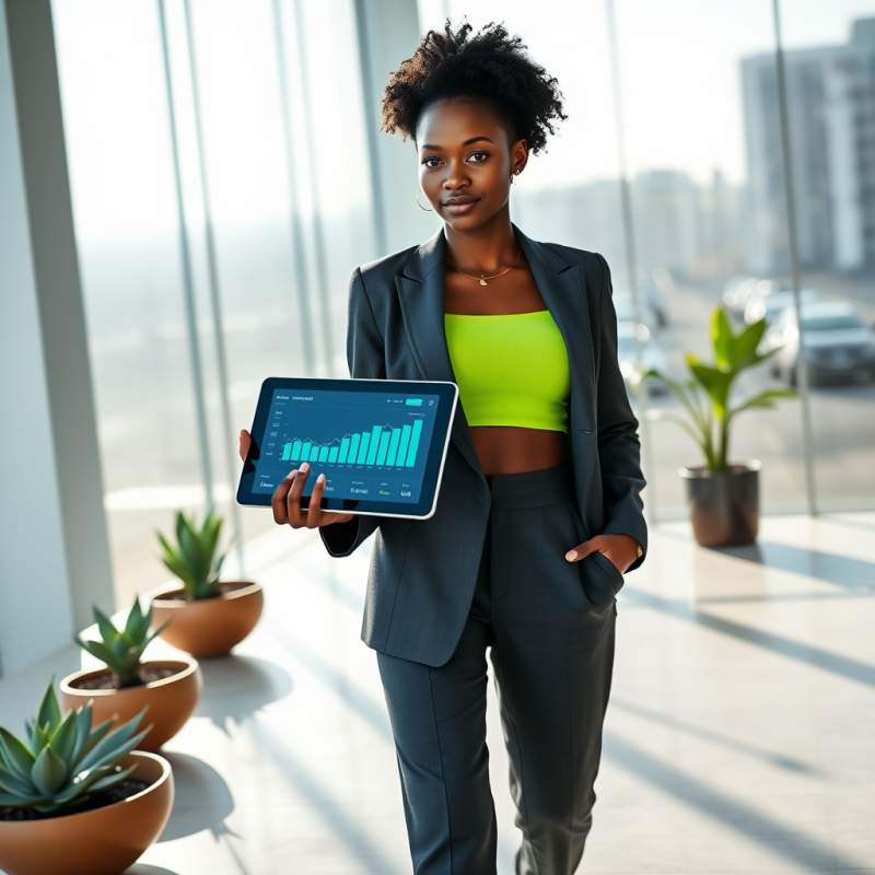 Young African American Woman in a Sleek Charcoal Blazer...