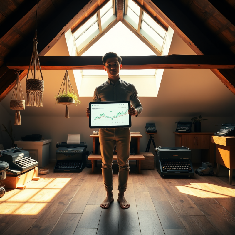 Young Asian Entrepreneur Stands Barefoot on a Reclaimed...