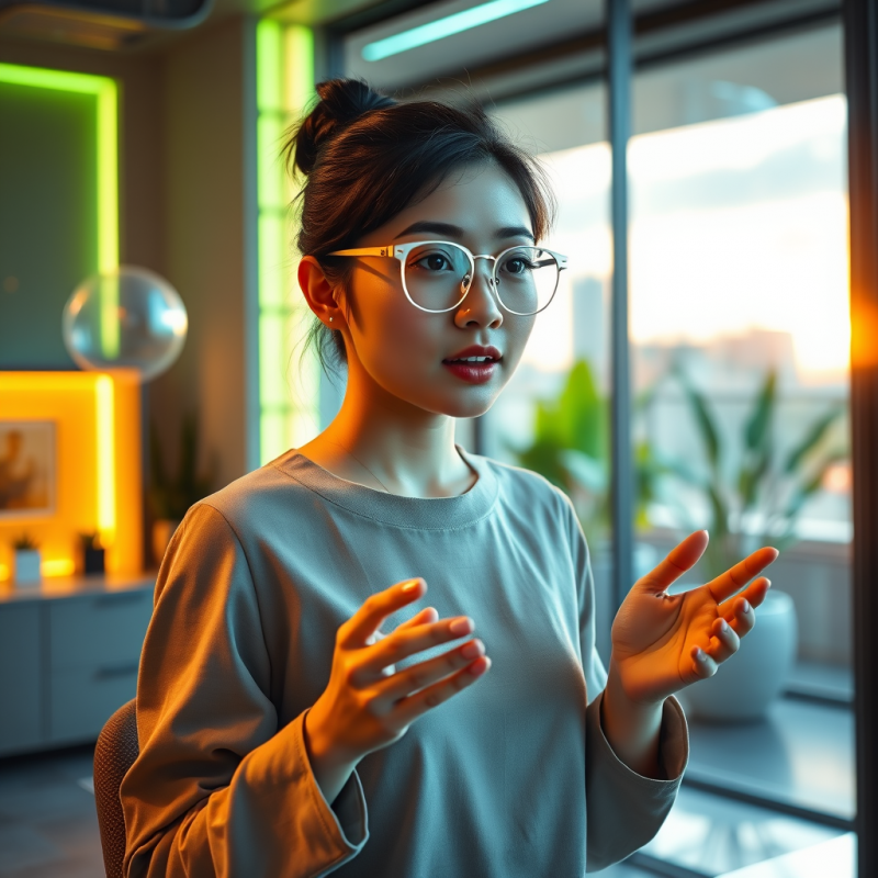 Young Asian Female Entrepreneur in a Futuristic Smart O...