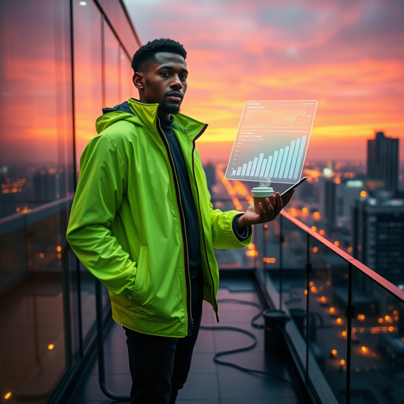 Young Black Entrepreneur in a Neon-green Tech Jacket St...