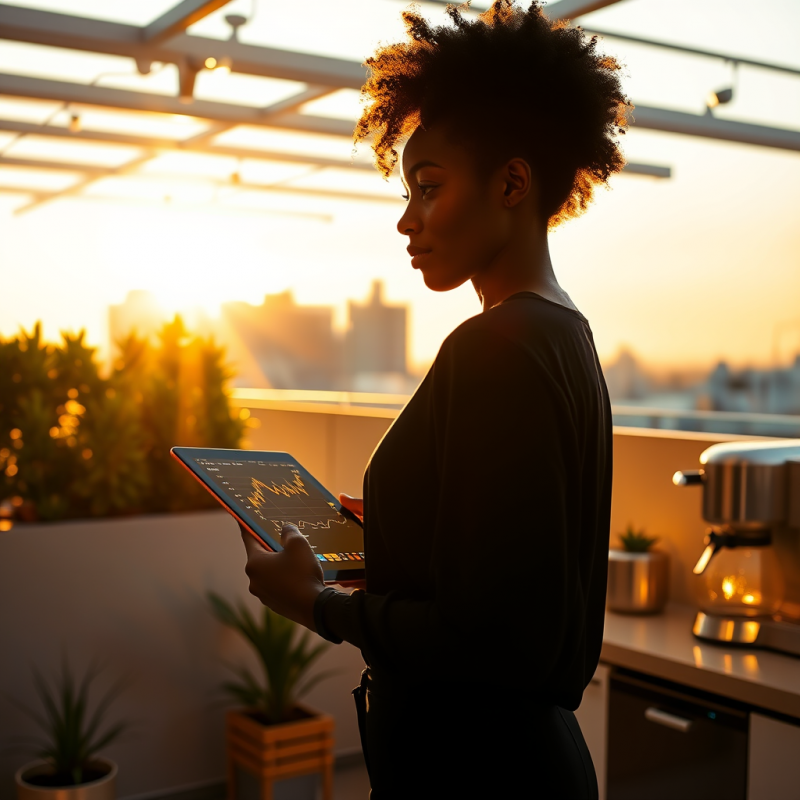 Young Black Female Entrepreneur Stands in a Sun-drenched