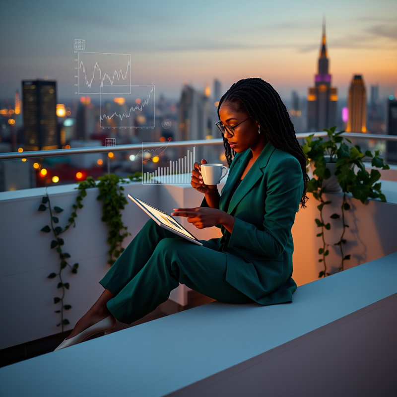 Young Black Woman in a Tailored Emerald Green Blazer Si...