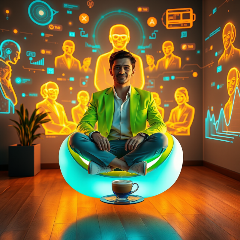 Young Entrepreneur in a Neon-green Blazer Sits Cross-le...