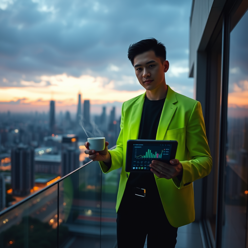 Young Entrepreneur in a Neon-green Cropped Blazer Stand...