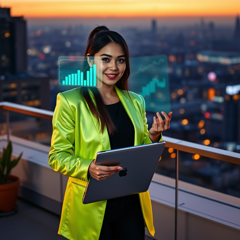 Young Entrepreneur in a Neon-green Satin Blazer Stands ...