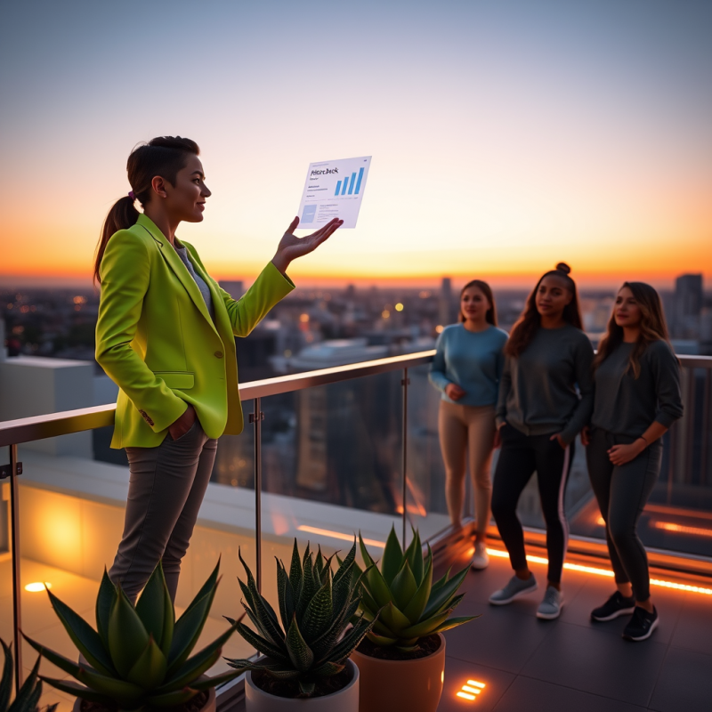 Young Entrepreneur in a Vibrant Neon-green Blazer Stand...