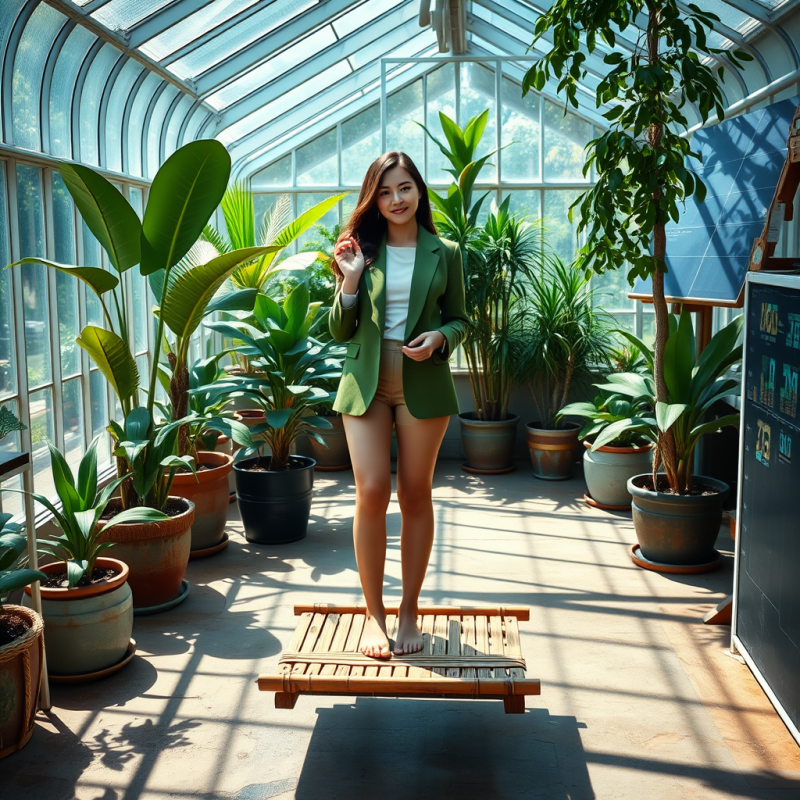 Young Female Entrepreneur in a Moss-green Blazer Stands...
