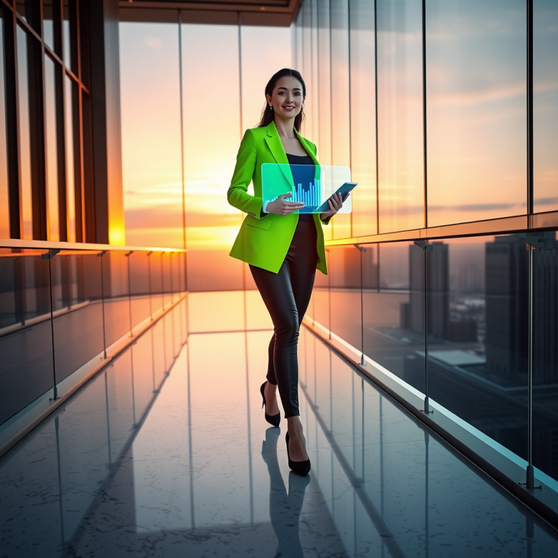 Young Female Entrepreneur in a Neon-green Asymmetrical ...