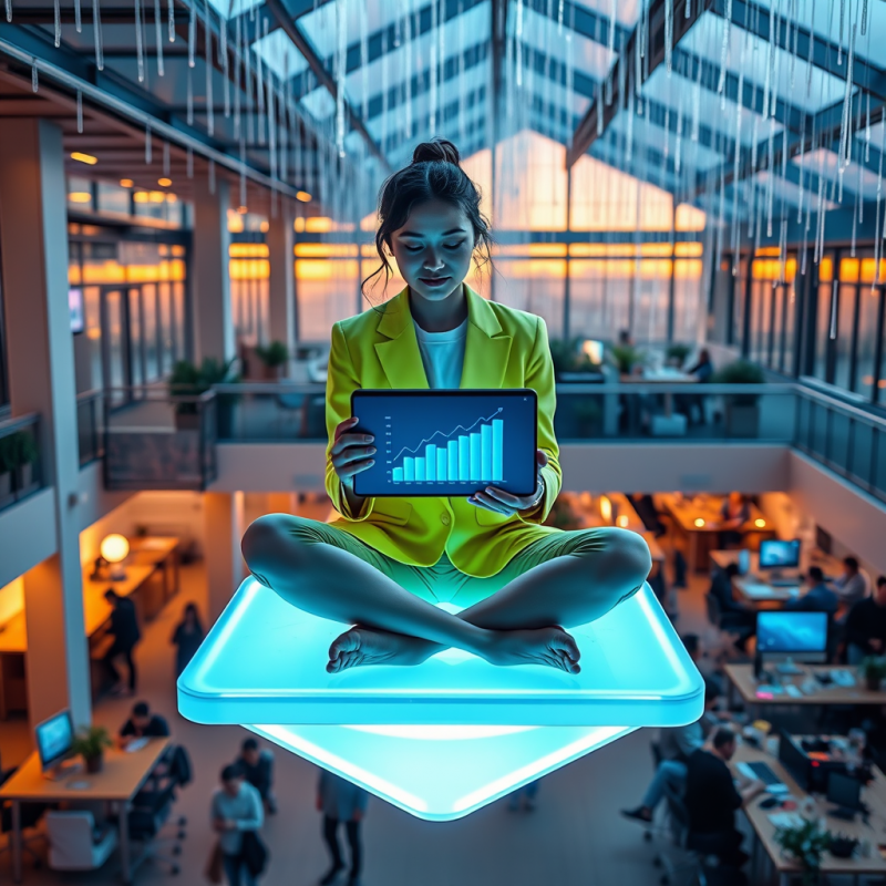 Young Female Entrepreneur in a Neon-lime Blazer Sits Cr...