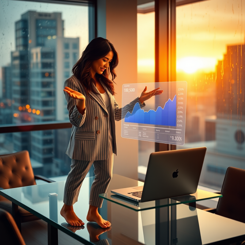 Young Female Entrepreneur in a Neon-lit Co-working Space