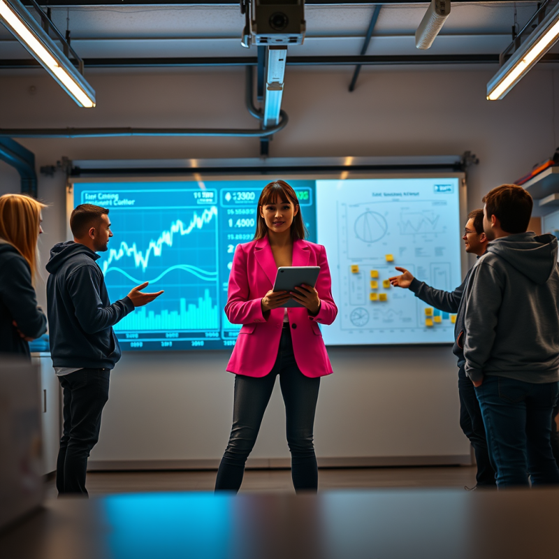 Young Female Entrepreneur in a Neon-magenta Blazer Stan...