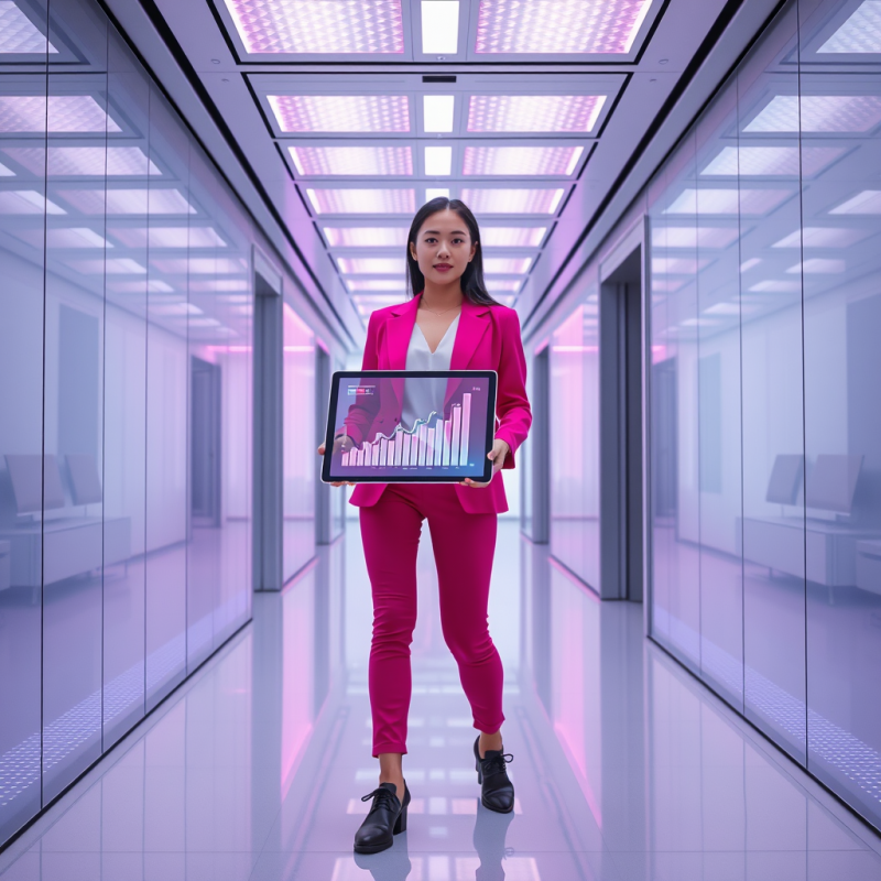 Young Female Entrepreneur in a Neon-magenta Blazer Stan...