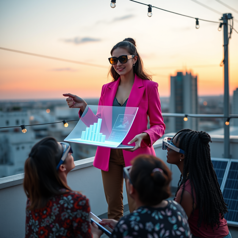 Young Female Entrepreneur in a Neon-pink Blazer Stands ...