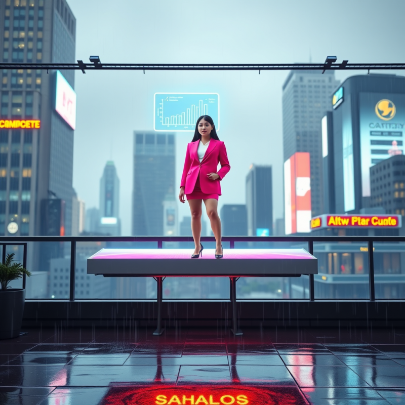 Young Female Entrepreneur in a Neon-pink Blazer Stands ...