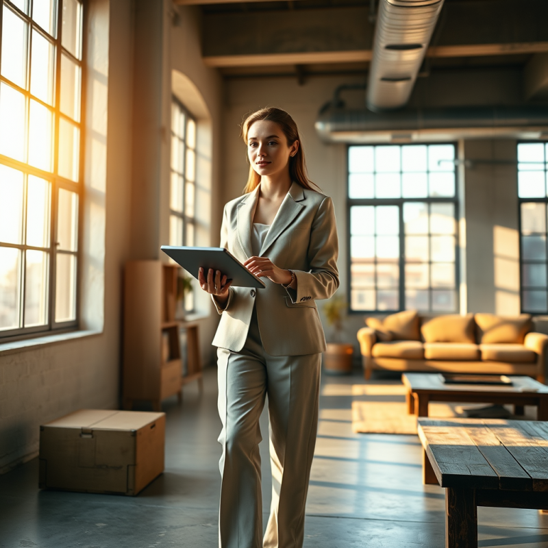 Young Female Entrepreneur in a Tailored Linen Blazer