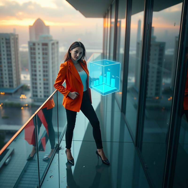 Young Female Entrepreneur in a Vibrant Orange Blazer St...